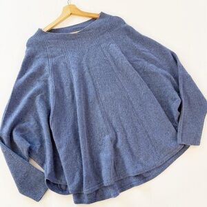 Qi Cashmere Sweater Womens Large Blue Dolman Sleeve Oversized Natural Fiber